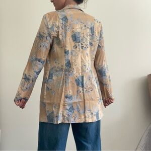 Elegant Floral Women's Blazer in Blue and Tan